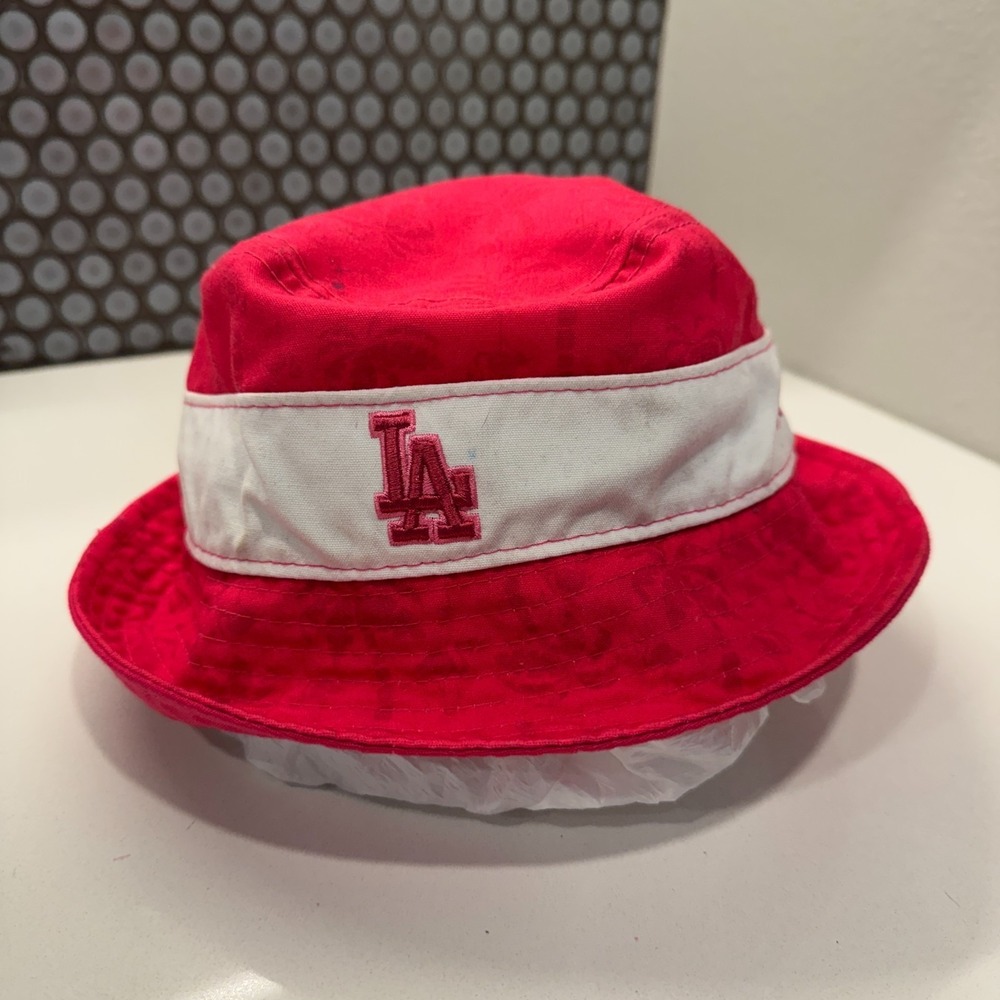 Los Angeles Dodgers Bucket Hat Cap Girls Pink‎ White Summer Sun Logo New Era